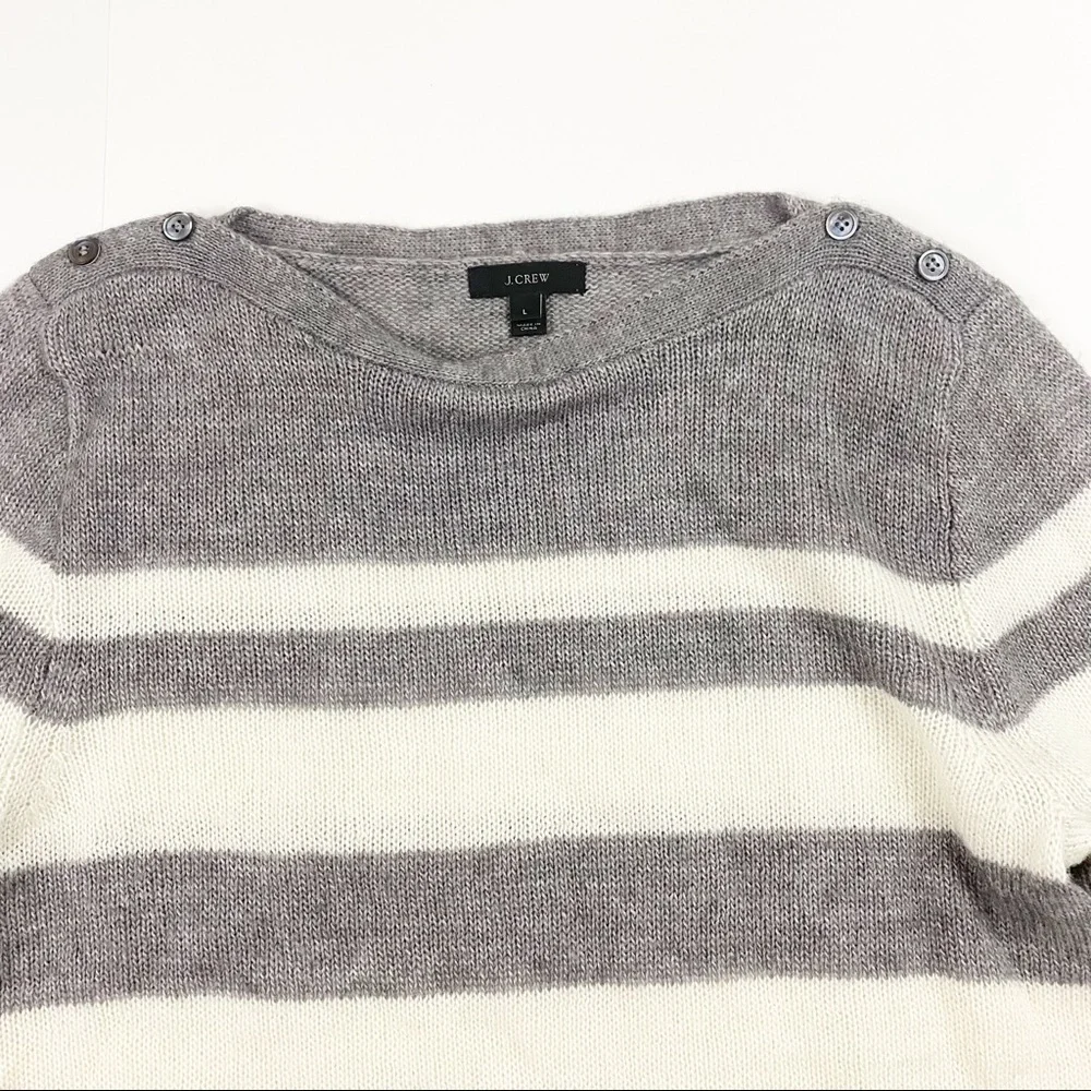 J.Crew Gray‎ And Cream Striped Sweater Size Large
